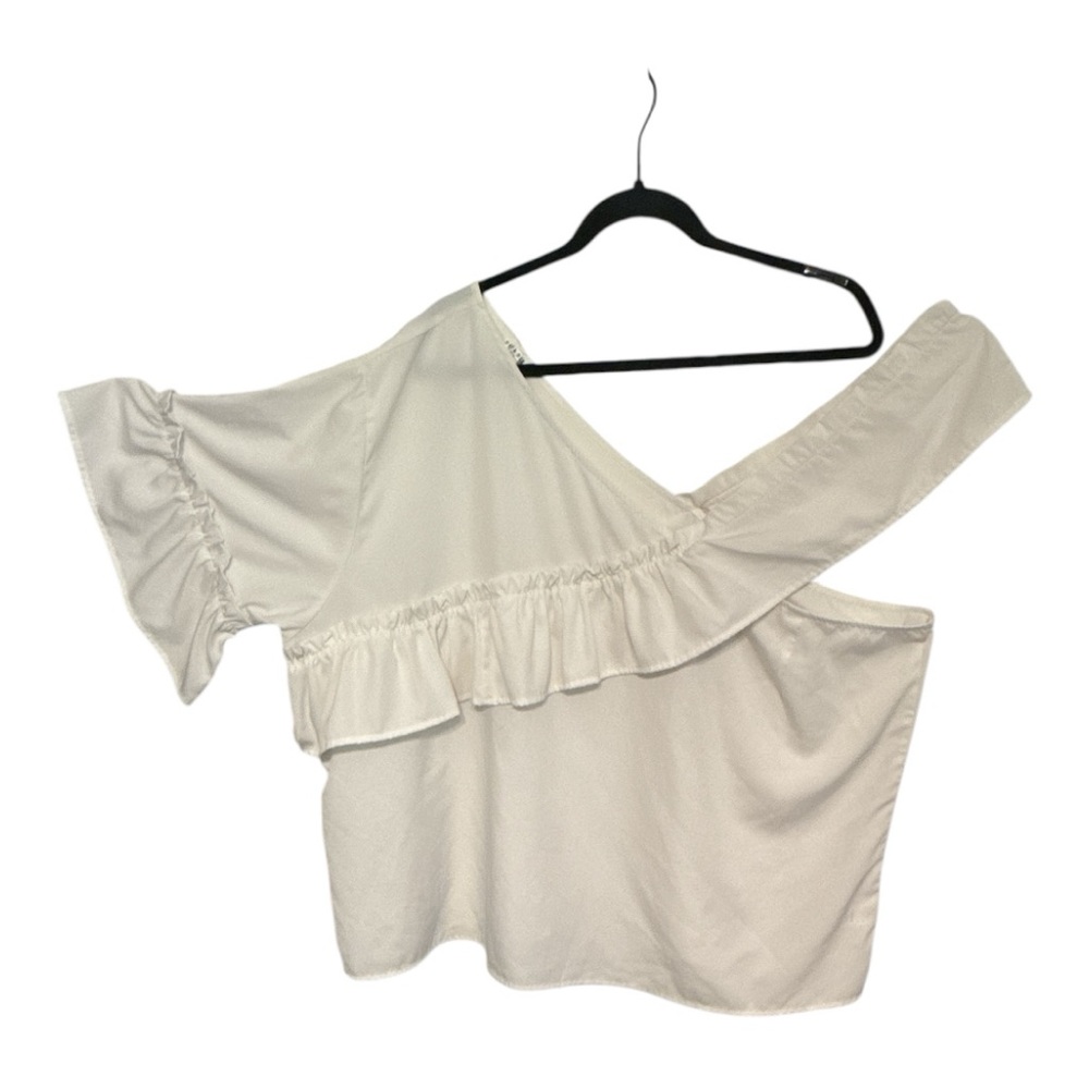 Deja Bleu Elegant White Ruffled One-Shoulder Top- 3XL  #285